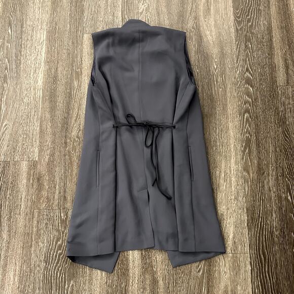 EUC Vince Long Draped Vest Crepe Gray Leather Tie Waist Sleeveless Belt Layering - Picture 8 of 16